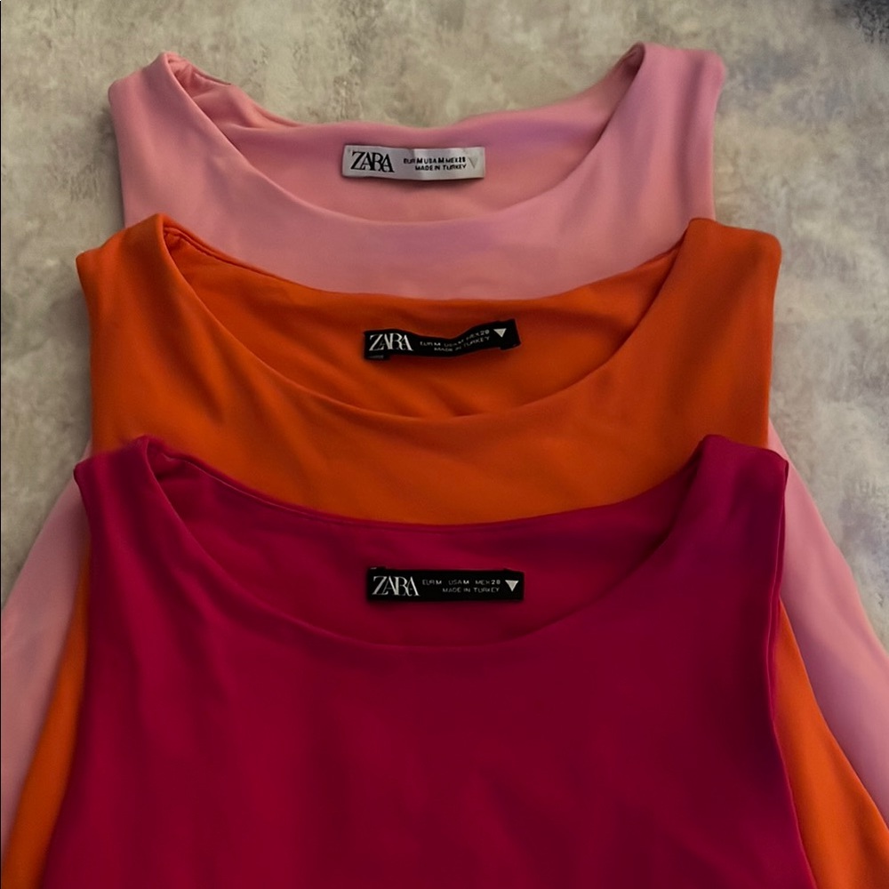 Zara Women's Vibrant Pink and Orange Tank Tops